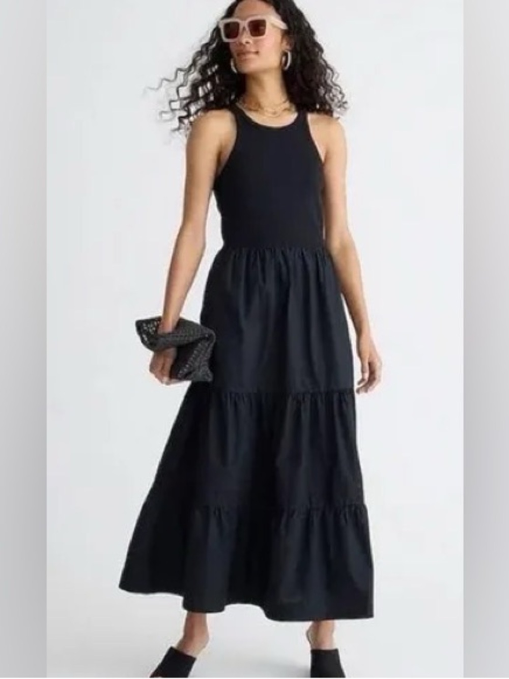 J. Crew Vintage rib high-neck cutaway black tank dress with poplin skirt M